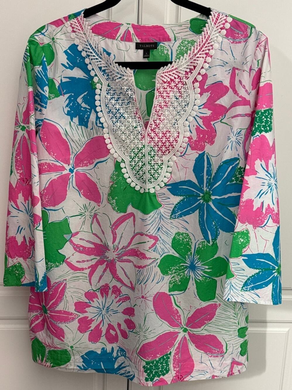 Talbots Lace Bib Tunic Top in Anguilla Floral Size Large
